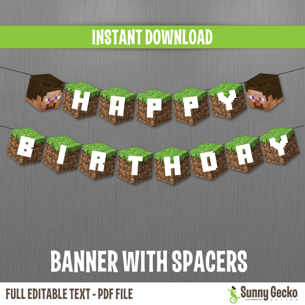 minecraft happy birthday banner with spacers instant